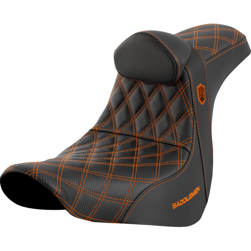 SADDLEMEN Pro Series SDC Performance Seat – with Backrest – Orange Stitch – FL/FX ’18-’23 SC81829ORART
