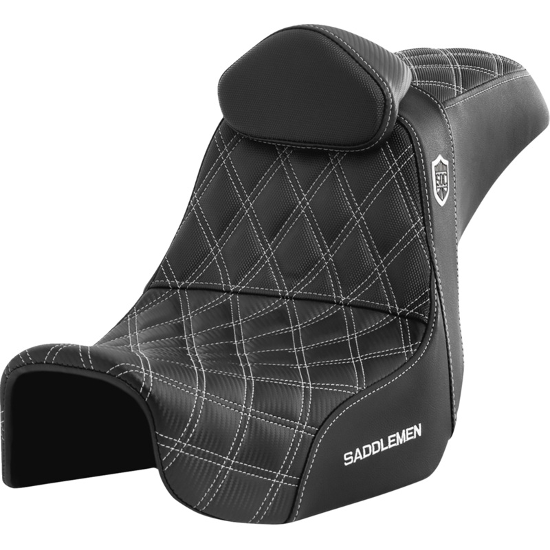 SADDLEMEN Pro Series SDC Performance Seat – with Backrest – White Stitch – Dyna ’06-’17 SC80604WHIRT