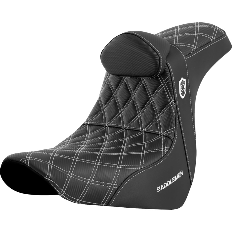 SADDLEMEN Pro Series SDC Performance Seat – with Backrest – White Stitch – FL/FX ’18-’23 SC81829WHIRT