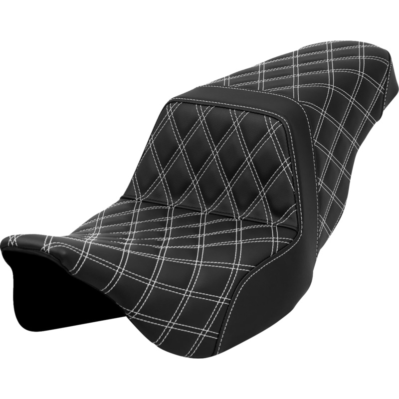 SADDLEMEN Step-Up Seat – Lattice Stitch – White Stitch – FLH/FLT ’08-’23 A808-07B-175WHI
