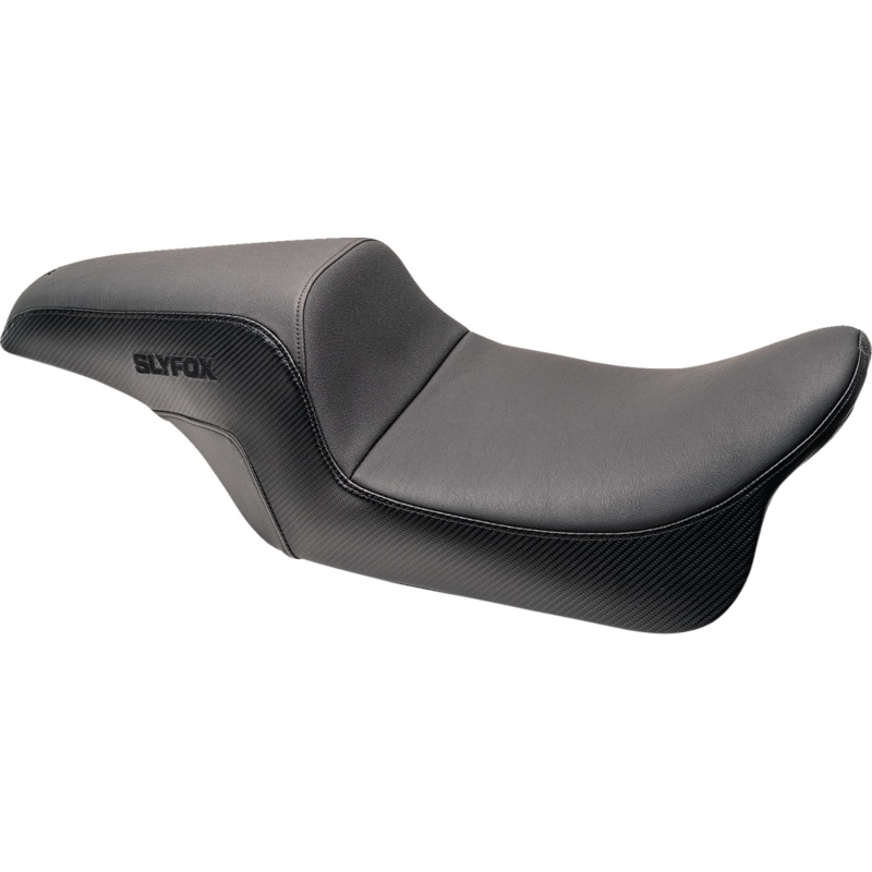 SLYFOX Slyfox Seat – Black Logo – Smooth Vinyl – Carbon Fiber – FL ’08-’23 0801-1614