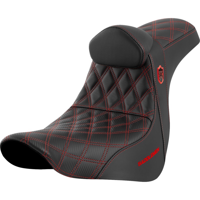 SADDLEMEN Pro Series SDC Performance Seat – with Backrest – Red Stitch – FL/FX ’18-’23 SC81829REDRT