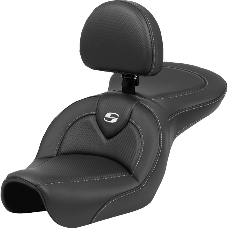 SADDLEMEN Roadsofa* Seat – Carbon Fiber – Black Stitch – with Backrest – FL ’04-’05 804-04-185BR