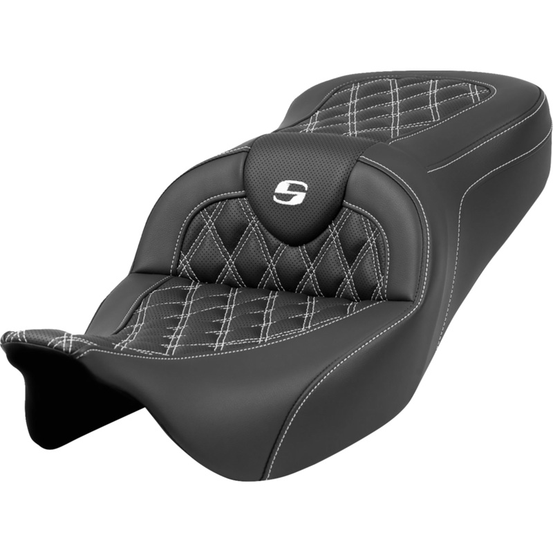 SADDLEMEN Roadsofa* Seat – Lattice Stitch – White Stitch – without Backrest – FLH/FLT ’08-’23 A808-07B-182WHI