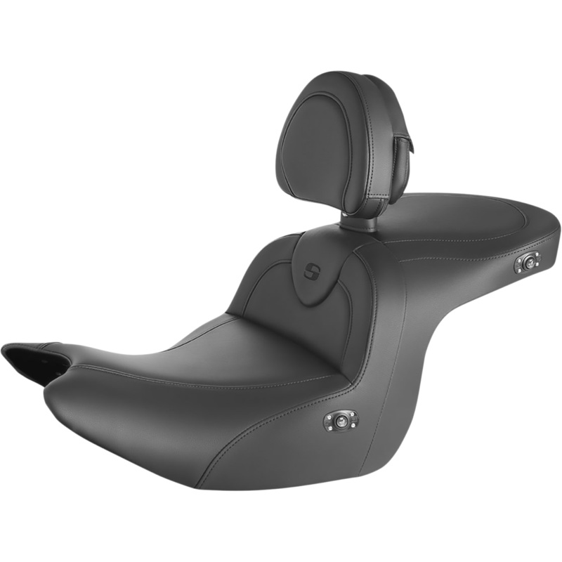 SADDLEMEN RoadSofa* Seat – with Backrest – Black w/ Black Stitching – Heated – GL1800 ’18-’23 H18-07-187BRHCT