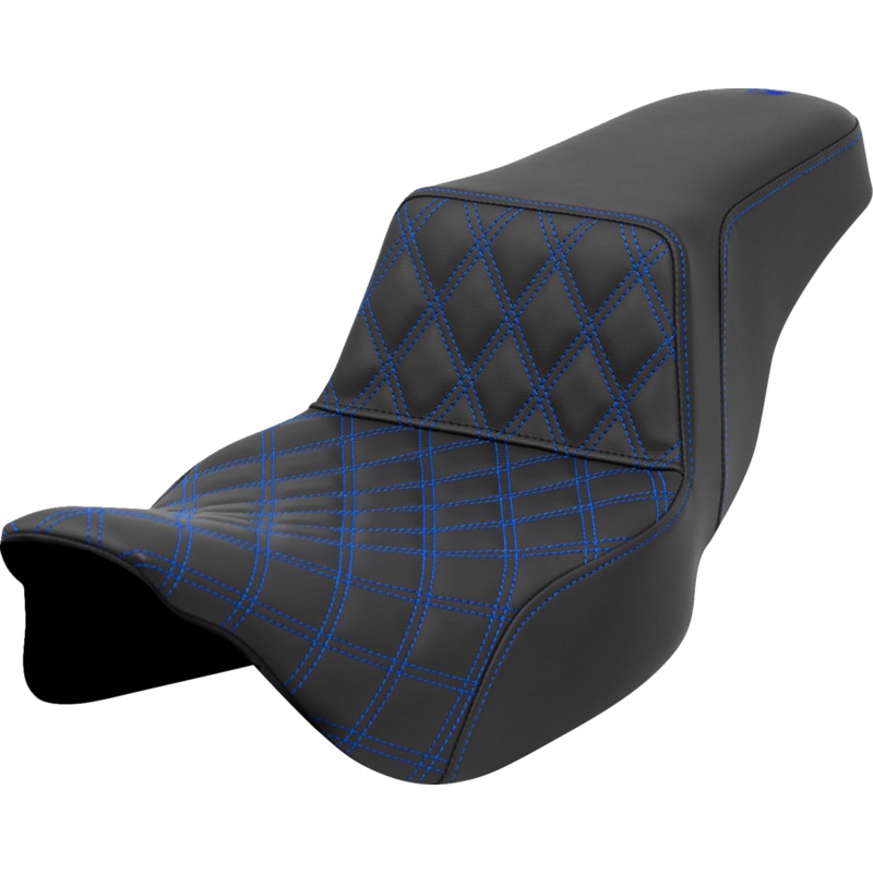 SADDLEMEN Step-Up Seat – Front Lattice Stitch – Blue Stitch – Extended Reach – FLH/FLT ’08-’23 A808-07E-172BLU