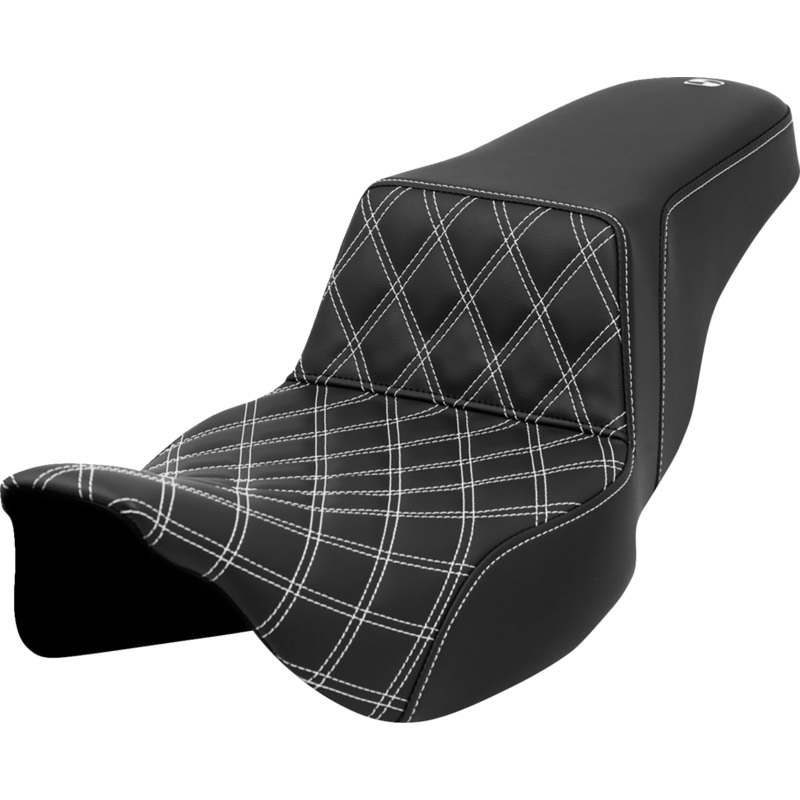SADDLEMEN Step-Up Seat – Front Lattice Stitch – White Stitch – Extended Reach – FLH/FLT ’08-’23 A808-07E-172WHI