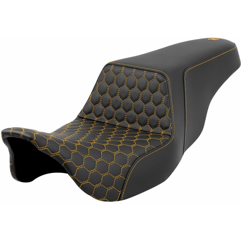SADDLEMEN Step-Up Seat – Honeycomb – Gold Stitching – FL ’08-’23 A808-07B-177GOL