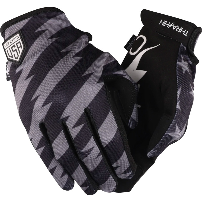 THRASHIN SUPPLY CO. Stars & Bolts Stealth Gloves – Black/Gray – Medium SV1-13-09