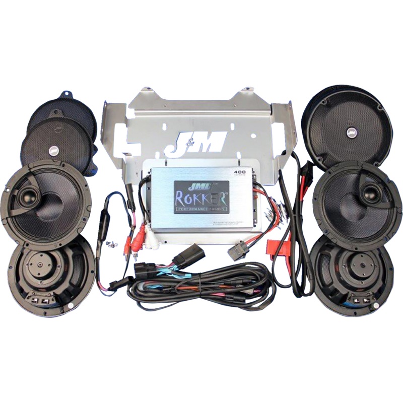 J & M 400 W 4-Channel Amplifier/Speaker Kit – ’14-’23 FLHTK/FLHT/FLHCUTG RKT6-400HC14-UL4