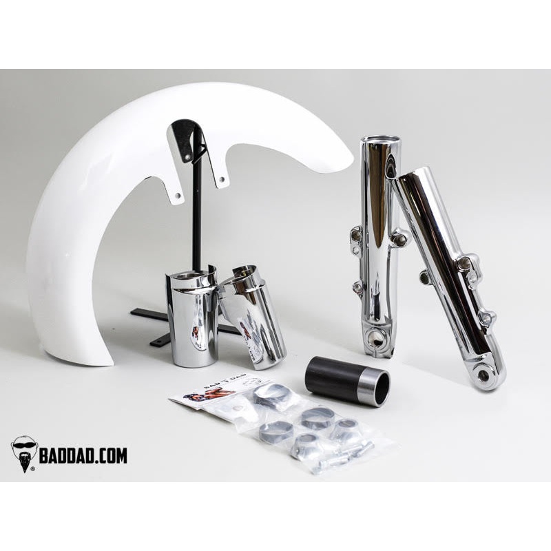 Bad Dad 21 WRAP FRONT FENDER VIVID BLACK Flat Bottom End -Chrome Fork Legs-Slider covers