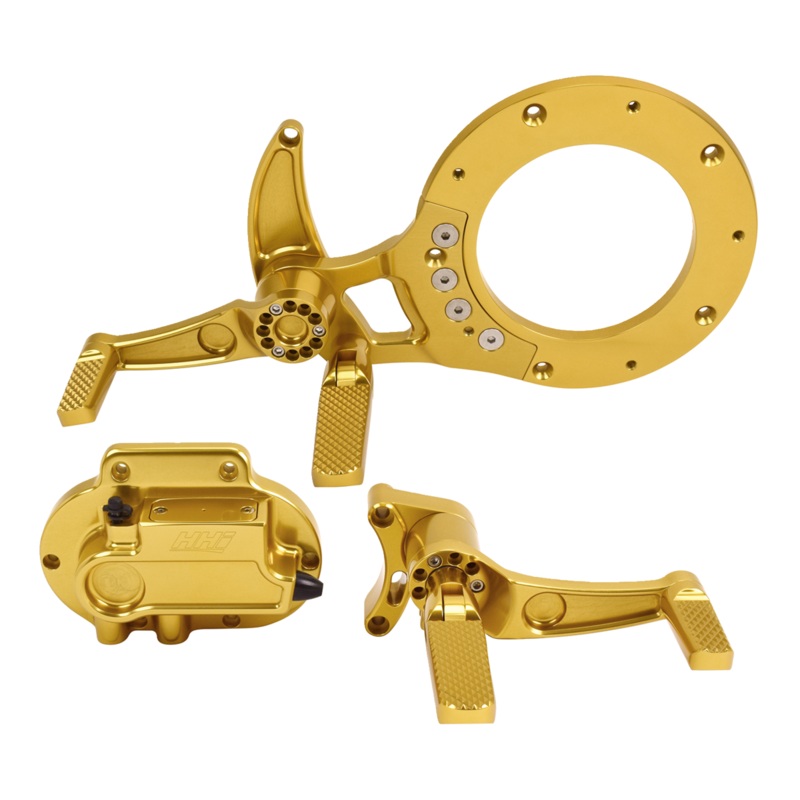 HAWG HALTERS Mid Control Conversion Kit – Gold – Knurled Pegs – FLH/FLT MCK-FH21GS-FK