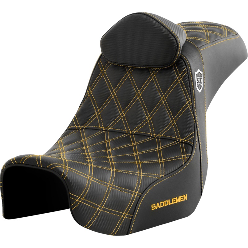 SADDLEMEN Pro Series SDC Performance Seat – with Backrest – Gold Stitch – Dyna ’06-’17 SC80604GOLRT