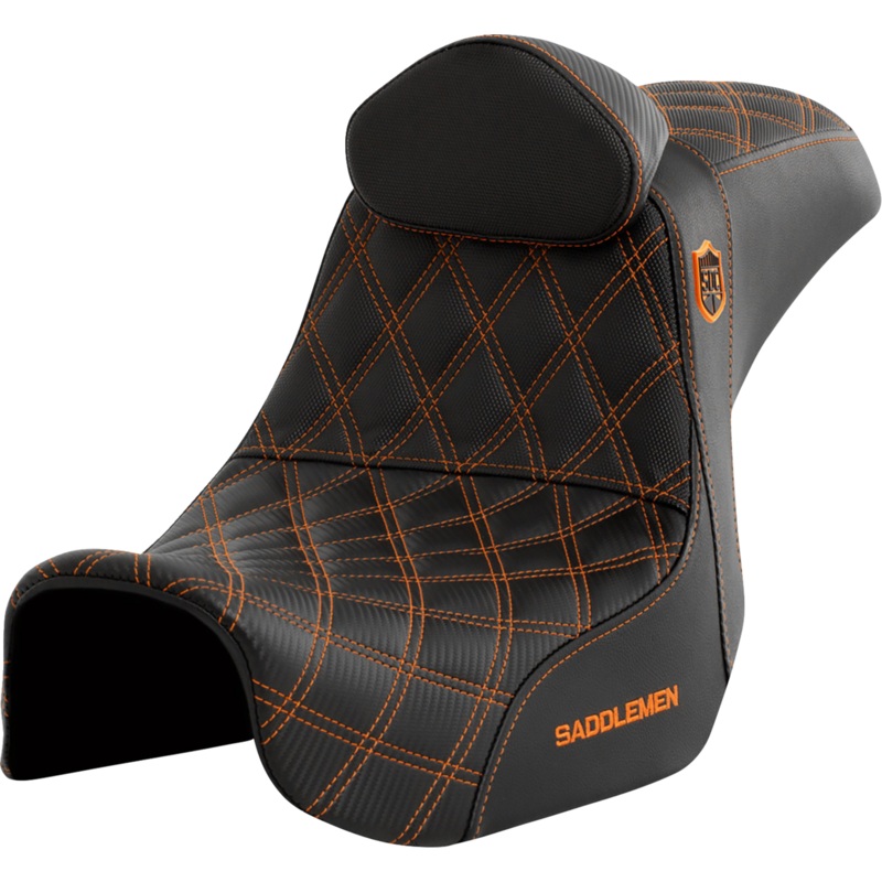 SADDLEMEN Pro Series SDC Performance Seat – with Backrest – Orange Stitch – Dyna ’06-’17 SC80604ORART