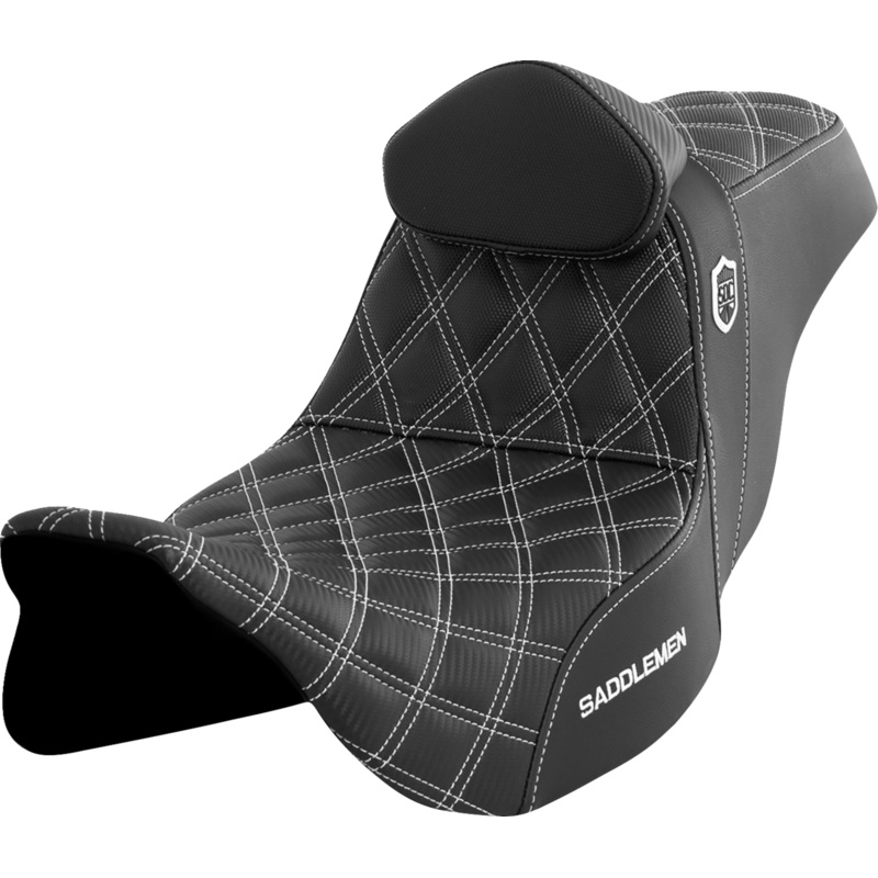 SADDLEMEN Pro Series SDC Performance Seat – with Backrest – White Stitch – FLH/FLT ’08-’23 SC80807WHIRT