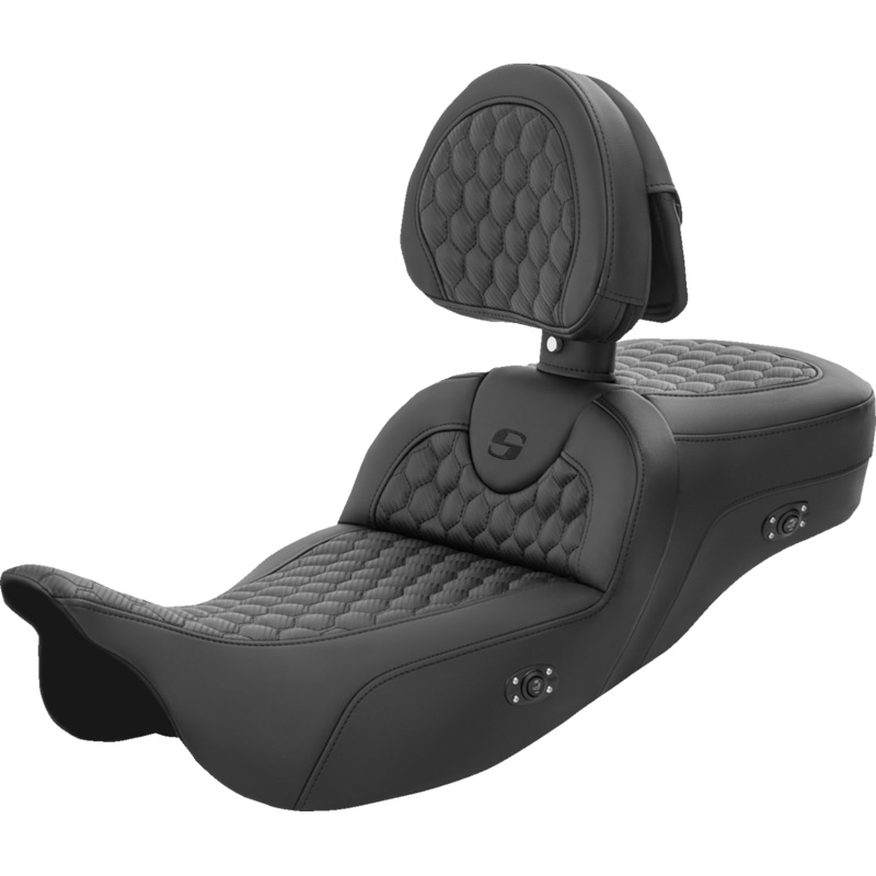 SADDLEMEN RoadSofa* Seat – Honeycomb – with Backrest – Extended Reach – Heated – FL ’08-’23 808-07B-190BRHC