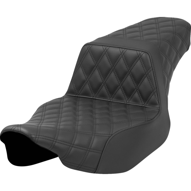 SADDLEMEN Step-Up Seat – Front/Rear Lattice Stitch – Black – Road Glide/Street Glide RED Stitch add Passenger Gel 823-07-175