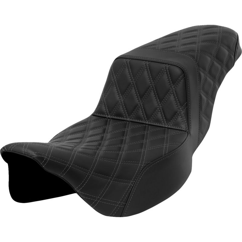 SADDLEMEN Step-Up Seat – Lattice Stitch – Dark Gray Stitch – Extended Reach – FLH/FLT ’08-’23 A808-07E-175GRE