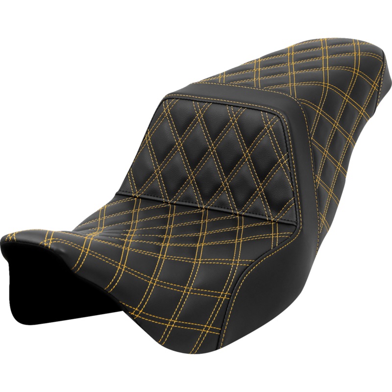SADDLEMEN Step-Up Seat – Lattice Stitch – Gold Stitch – FLH/FLT ’08-’23 A808-07B-175GOL
