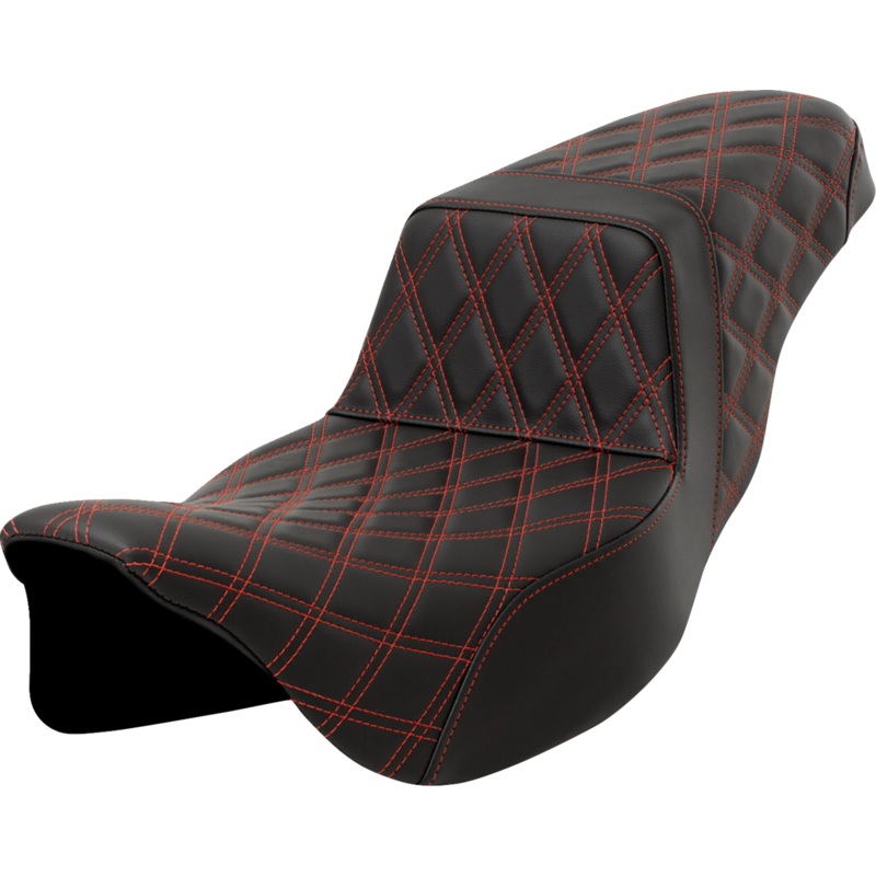 SADDLEMEN Step-Up Seat – Lattice Stitch – Red Stitch – Extended Reach – FLH/FLT ’08-’23 A808-07E-175RED
