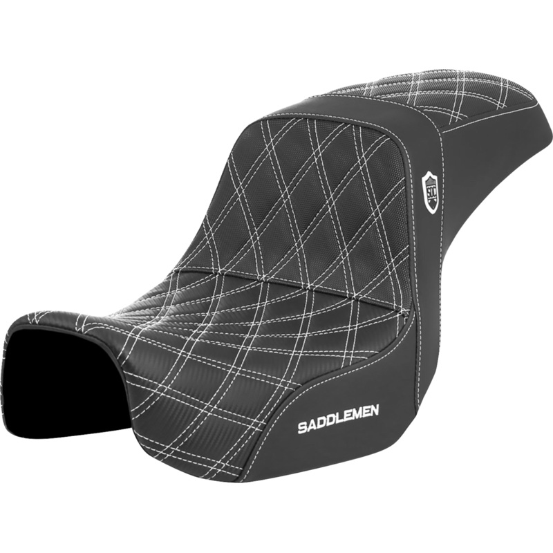SADDLEMEN Pro Series SDC Performance Seat – Carbon Fiber/Lumbar Gripper – White Stitch – Dyna ’06-’17 SC80604WHI