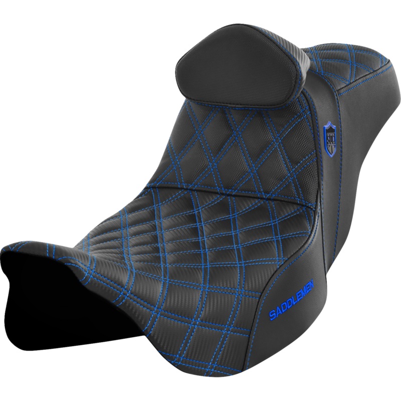 SADDLEMEN Pro Series SDC Performance Seat – with Backrest – Blue Stitch – FLH/FLT ’08-’23 SC80807BLURT