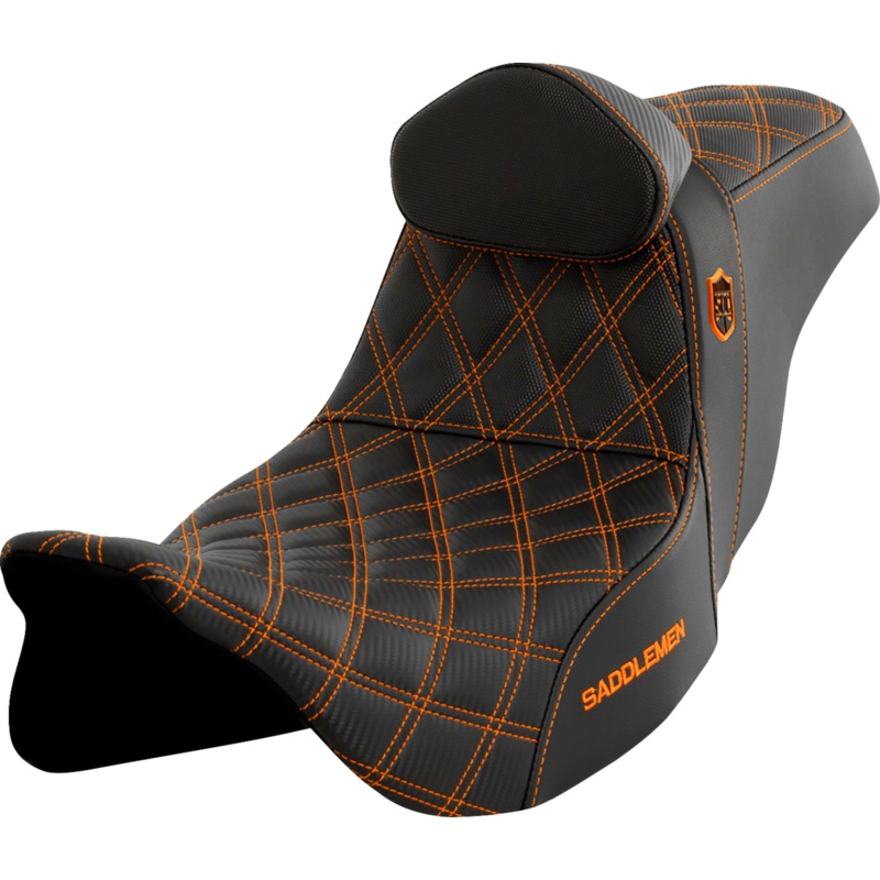 SADDLEMEN Pro Series SDC Performance Seat – with Backrest – Orange Stitch – FLH/FLT ’08-’23 SC80807ORART