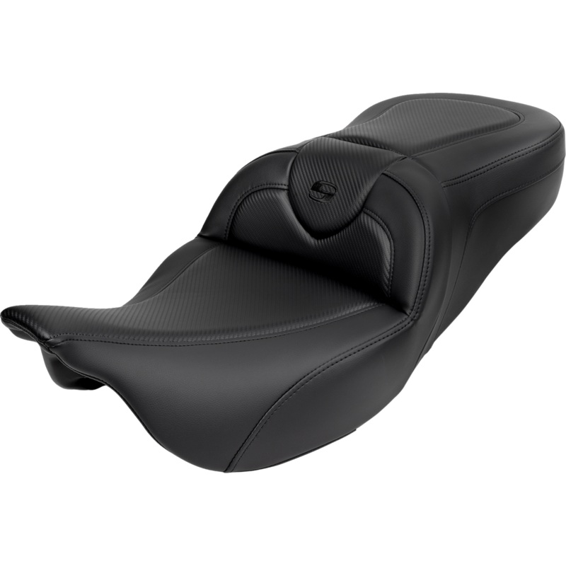 SADDLEMEN Roadsofa* Seat – with Backrest – Carbon Fiber – Black Stitch – FL ’08-’19 A808-07R-185BLK