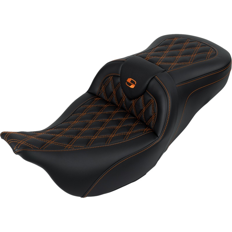 SADDLEMEN Roadsofa* Seat – with Backrest – Orange Stitch – FL ’08-’23 A808-07R-182ORA
