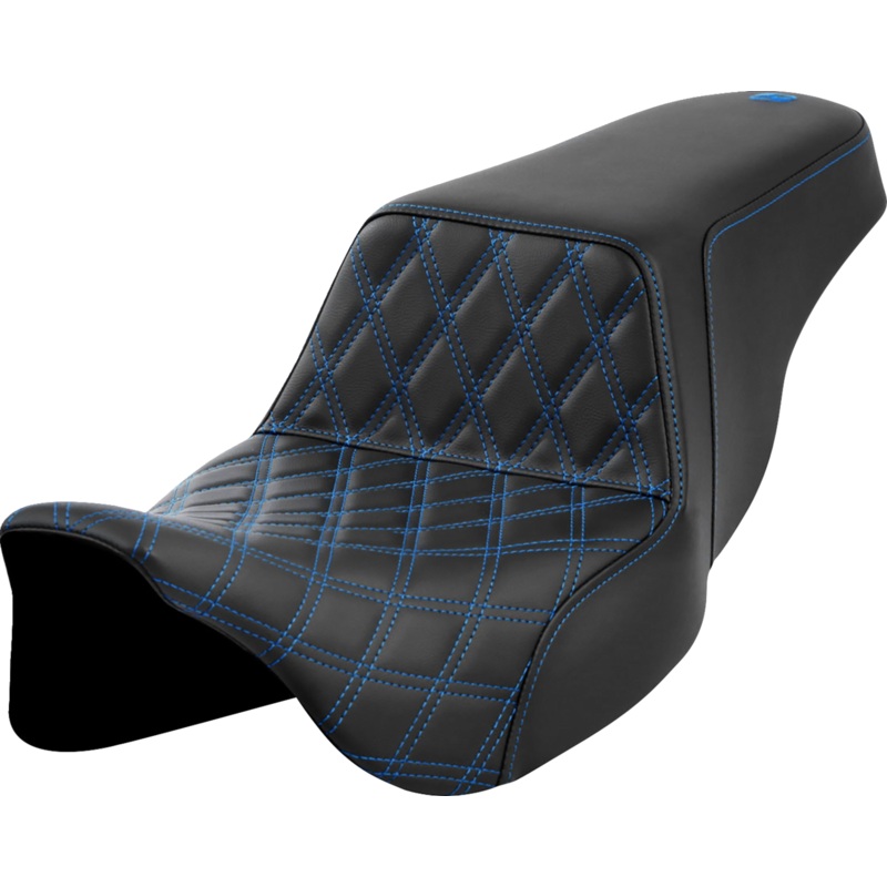 SADDLEMEN Step-Up Seat – Front Lattice Stitch – Blue Stitch – FLH/FLT ’08-’23 A808-07B-172BLU