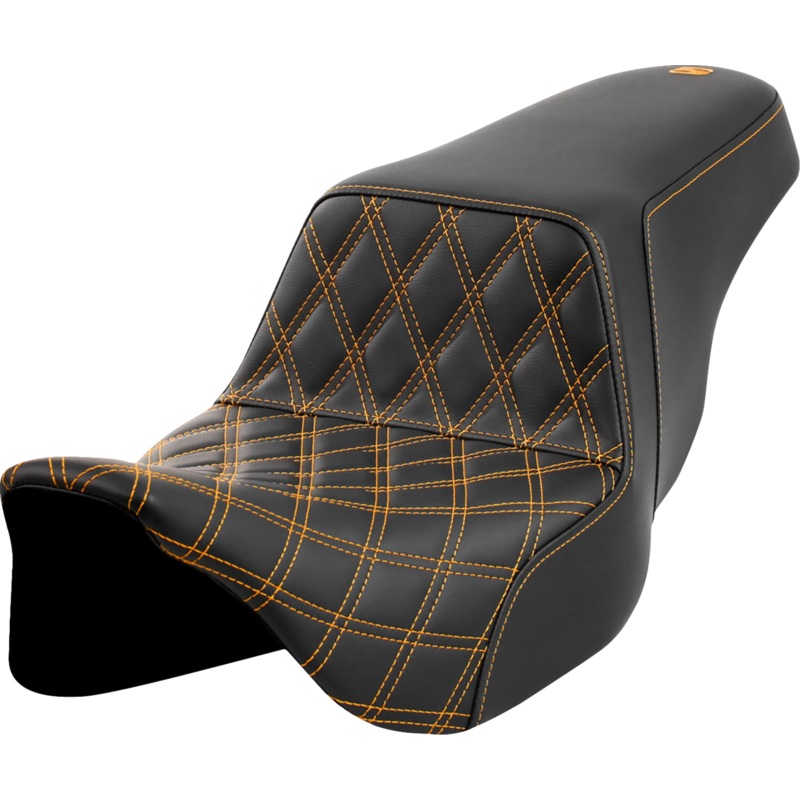 SADDLEMEN Step-Up Seat – Front Lattice Stitch – Gold Stitch – FLH/FLT ’08-’23 A808-07B-172GOL