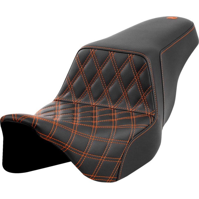 SADDLEMEN Step-Up Seat – Front Lattice Stitch – Orange Stitch – FLH/FLT ’08-’23 A808-07B-172ORA