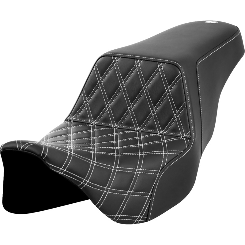 SADDLEMEN Step-Up Seat – Front Lattice Stitch – White Stitch – FLH/FLT ’08-’23 A808-07B-172WHI