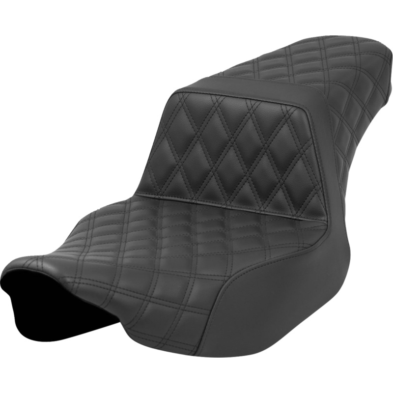 SADDLEMEN Step-Up Seat – Full Latice Stitch – Black – Extended Reach – Street Glide/Road Glide 823-07E-175