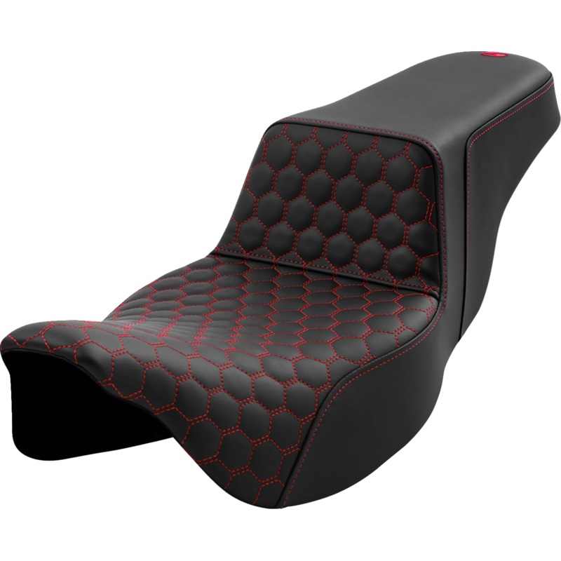 SADDLEMEN Step-Up Seat – Honeycomb – Extended Reach – Red Stitching – FL ’08-’23 A808-07B-178RED