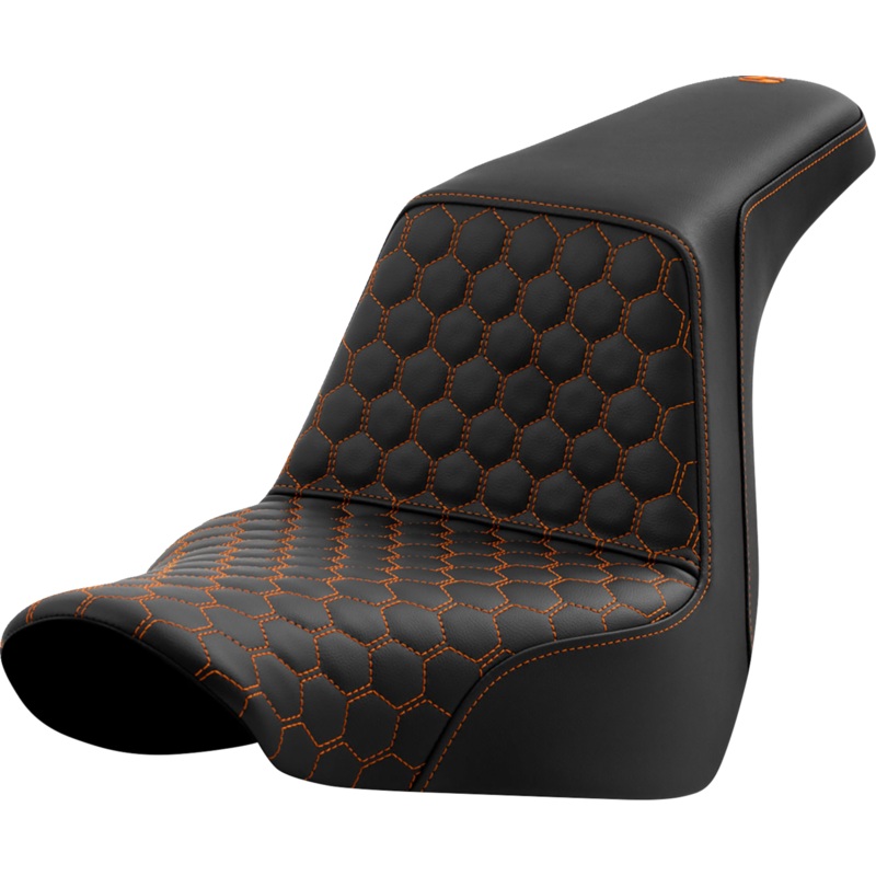 SADDLEMEN Step-Up Seat – Honeycomb – Orange Stitching – FL/FX ’18-’24 A818-29-177ORA