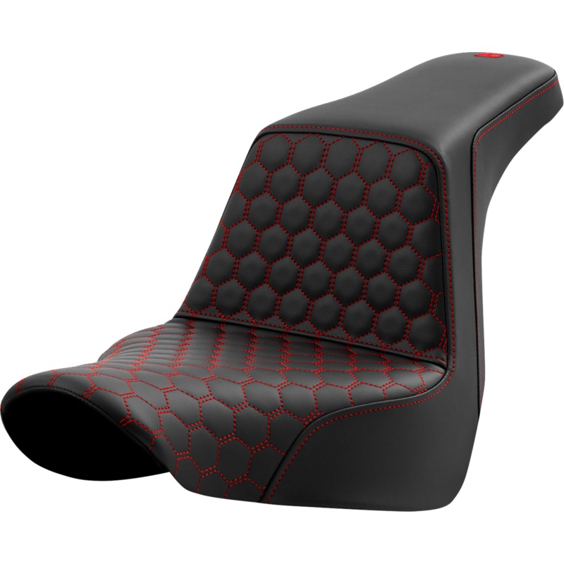 SADDLEMEN Step-Up Seat – Honeycomb – Red Stitching – FL/FX ’18-’24 A818-29-177RED