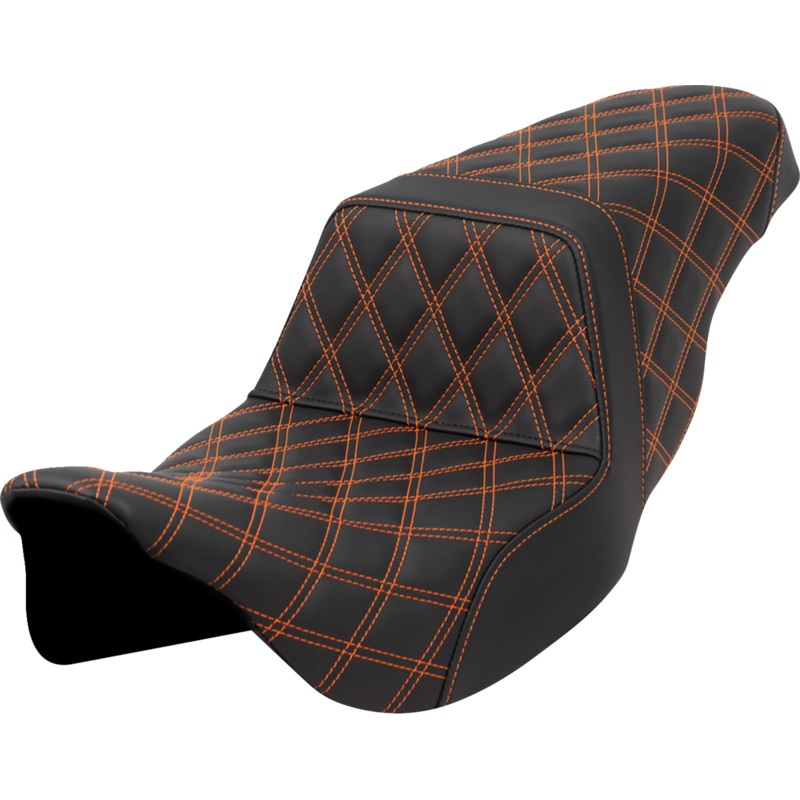 SADDLEMEN Step-Up Seat – Lattice Stitch – Orange Stitch – FLH/FLT ’08-’23 A808-07B-175ORA