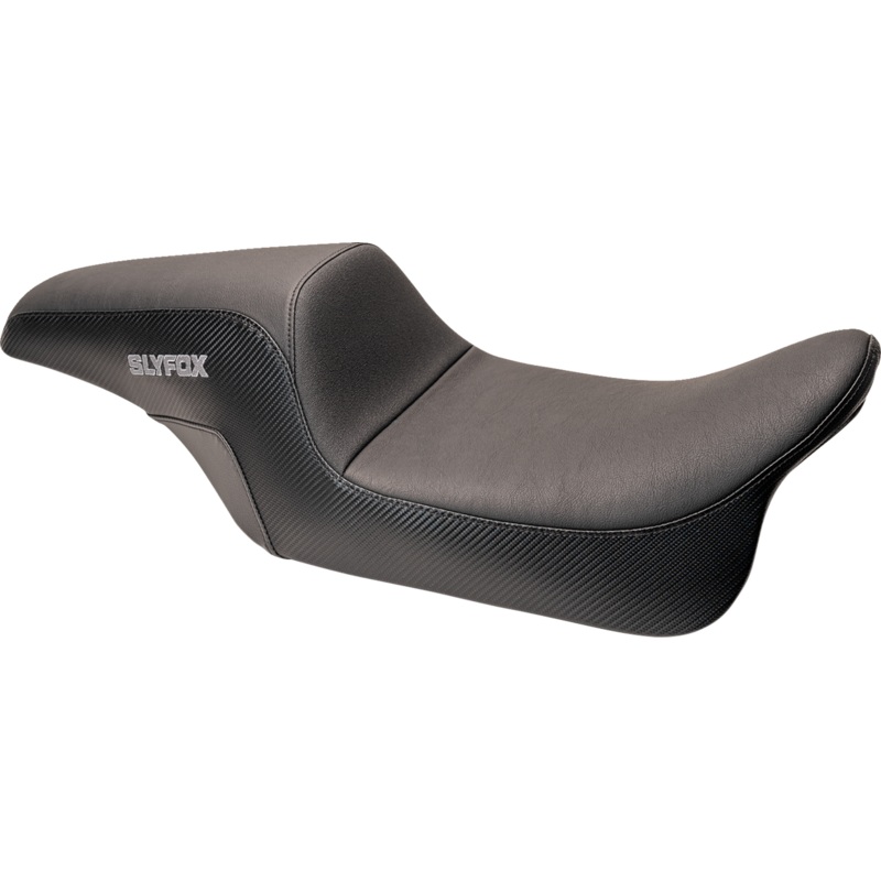 SLYFOX Slyfox Seat – Gray Logo – Smooth Vinyl – Carbon Fiber – Dyna ’06-’17 SlyFox4682B