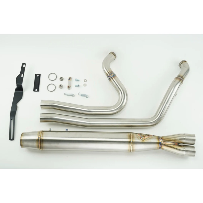 M8 Bagger Full Length Exhaust 2in1 Cannon Brushed SS Welded End Cap