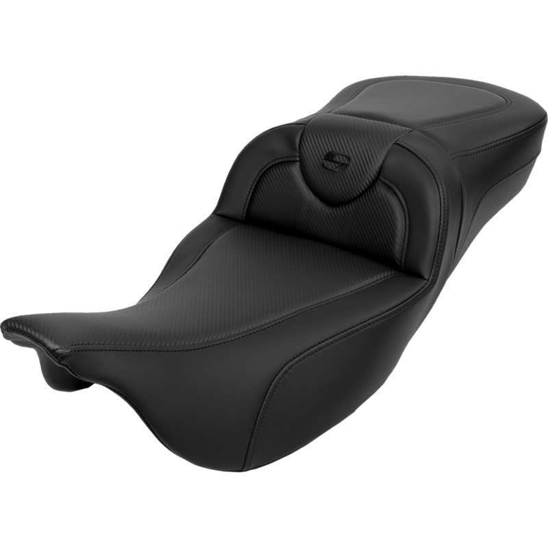 SADDLEMEN Roadsofa* Extended Reach Seat – Carbon Fiber – Black Stitch – Backrest – FL ’08-’23 A808-07R-186BLK