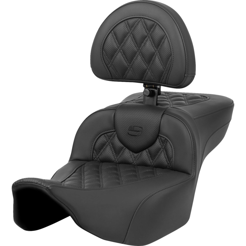 SADDLEMEN Roadsofa* Extended Reach Seat – Lattice Stitch – with Backrest – FL ’23-’24 823-07-184BR