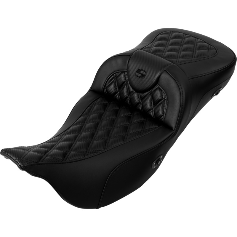 SADDLEMEN Roadsofa* Extended Reach Seat – without Backrest – Lattice Stitch – Carbon Fiber – FL ’08-’23 808-07CF-184HCT