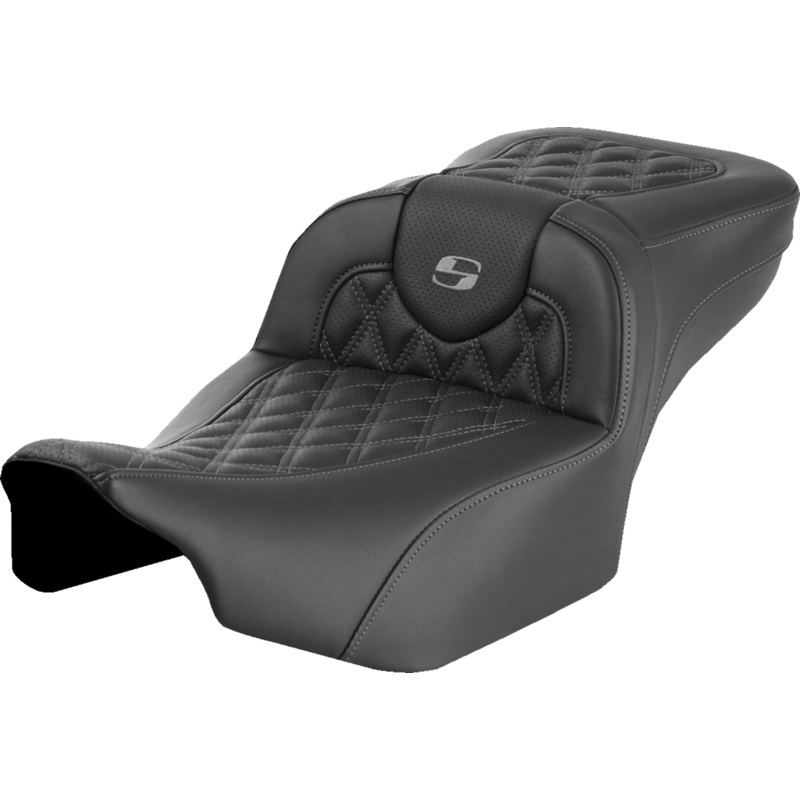 SADDLEMEN Roadsofa* Extended Reach Seat – without Backrest – Lattice Stitch – Gray Stitch – FLTR/FLHX ’23-’24 823-07-18402