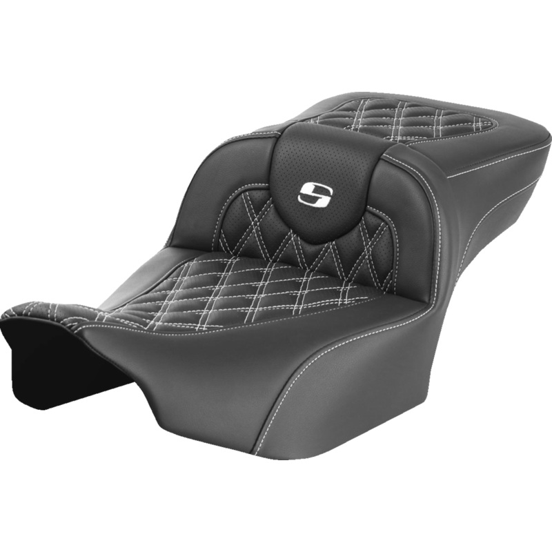 SADDLEMEN Roadsofa* Extended Reach Seat – without Backrest – Lattice Stitch – White Stitch – FLTR/FLHX ’23-’24 823-07-18406