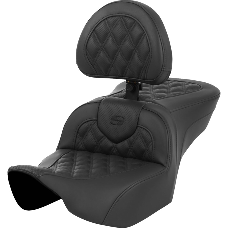 SADDLEMEN Roadsofa* Seat – with Backrest – Lattice Stitch – Black – FL ’23-’24 823-07-182BR