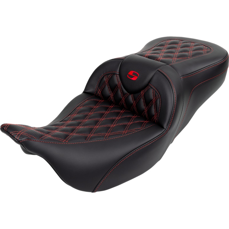 SADDLEMEN Roadsofa* Seat – with Backrest – Red Stitch – FL ’08-’23 A808-07R-182RED