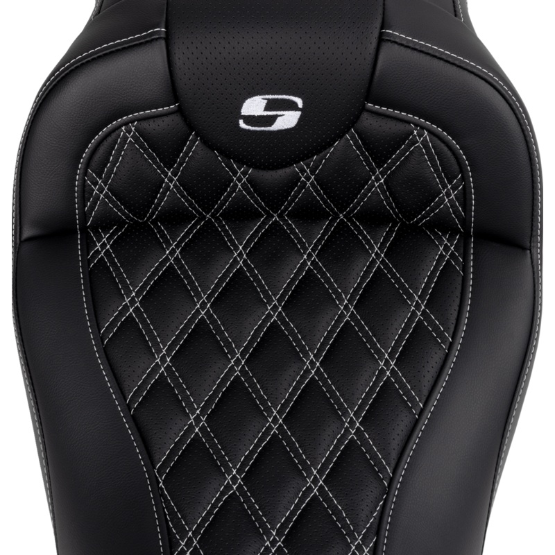 SADDLEMEN Roadsofa* Seat – with Backrest – White Stitch – FL ’08-’23 A808-07R-182WHI