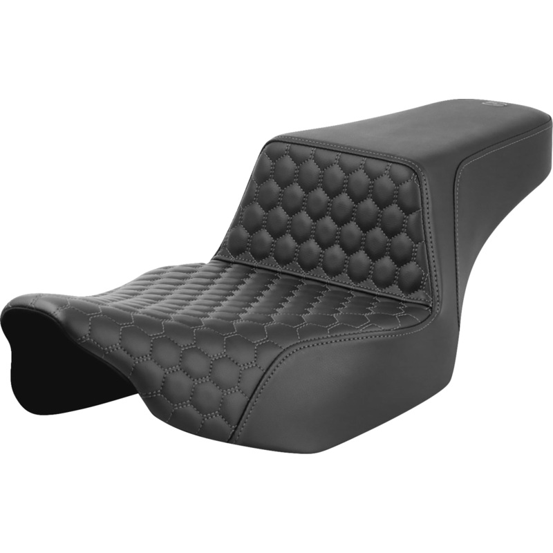 SADDLEMEN Step-Up Seat – Extended Reach – Front Honeycomb – Gray Stitch – FL ’23-’24 823-07-17802