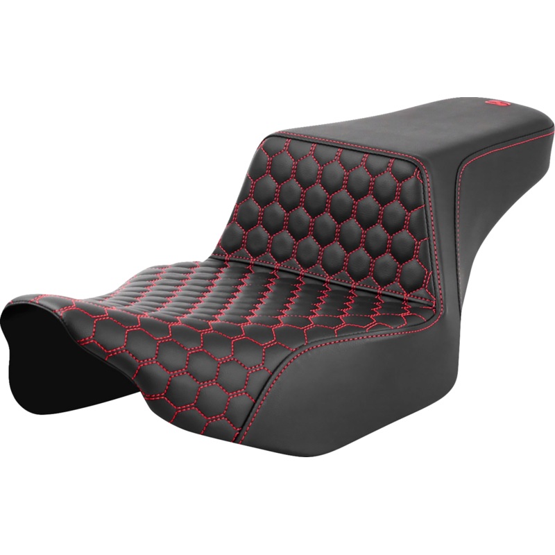 SADDLEMEN Step-Up Seat – Extended Reach – Front Honeycomb – Red Stitch – FL ’23-’24 823-07-17804